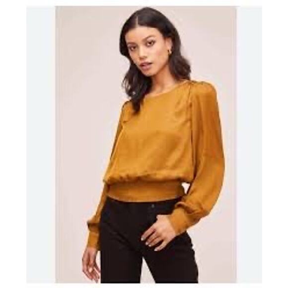 ASTR the Label Satin Blouse Mustard Gold Long Sleeve Women’s Medium - Picture 1 of 5